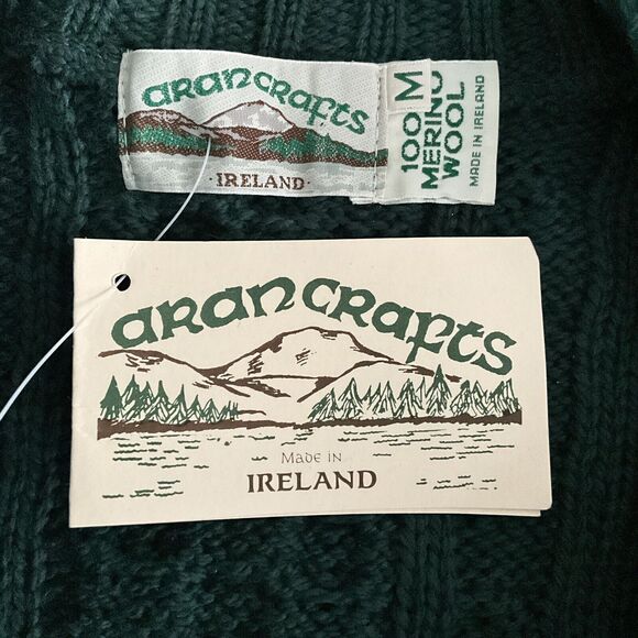 Aran Crafts 100% Merino Wool Sweater M Green Chunky Knit Long Sleeve Cabincore - Picture 3 of 10